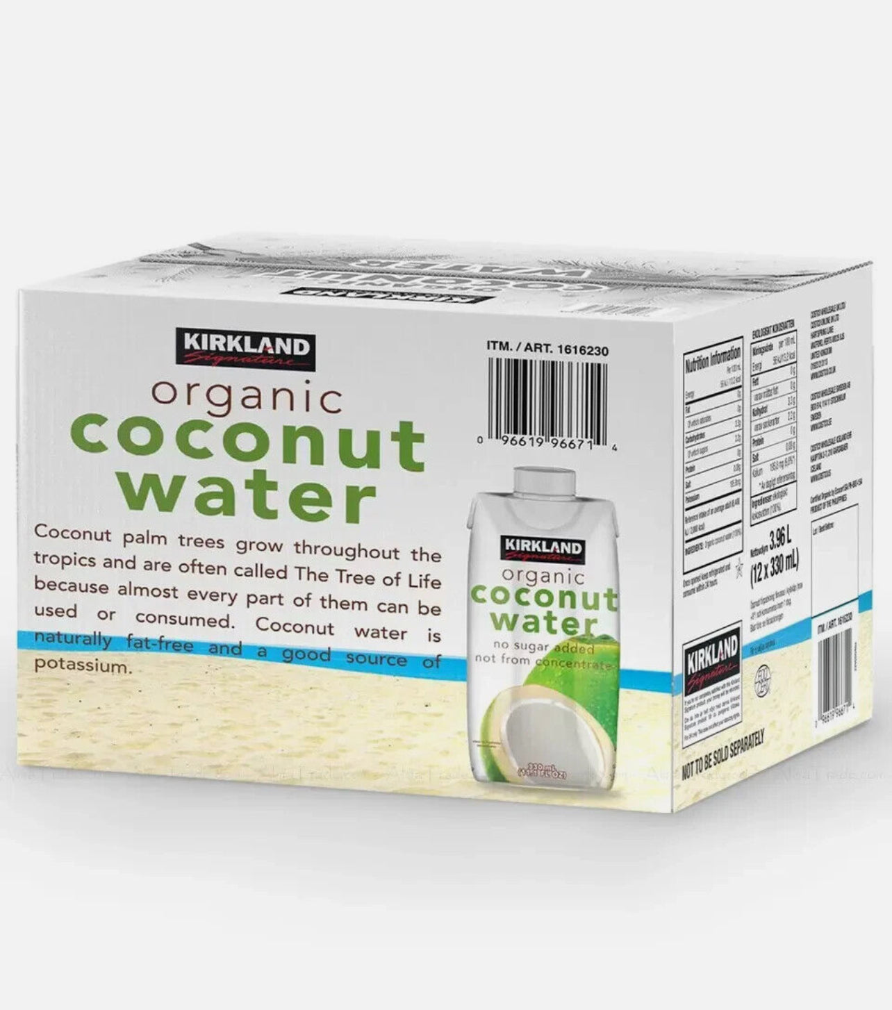 Kirkland Signature Organic Coconut Water Palm Tree No Sugar Carton Pack 330ml - 12