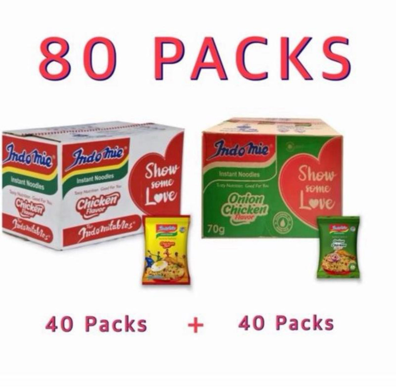 1 Box Nigeria Indomie Chicken & 1 Box onion Noodles - 1 Box, each - ( 80 Packs )