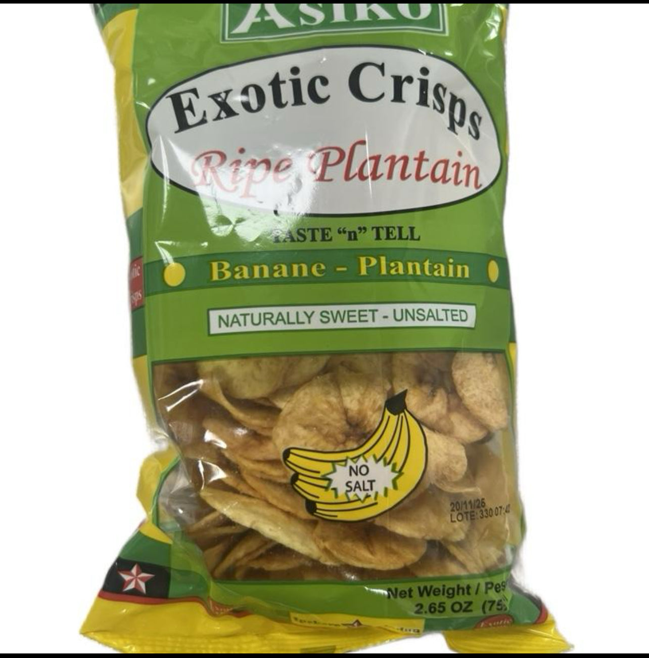 Asiko Exotic Crisps Ripe Plantain 75g Snack Sweet - ripe plantain Chili
